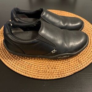 Kuru Black Slip-On Shoes leather size 8 arch support